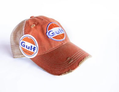 Vintage Orange Gulf Distressed Trucker Hat