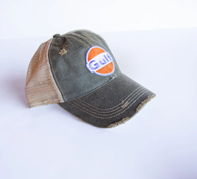 Vintage Black Gulf Distressed Trucker Hat