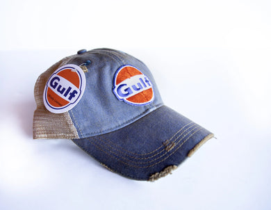 Vintage Blue Gulf Distressed Trucker Hat