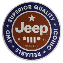 Weathered Jeep "Superior Quality" Round Embossed Metal Sign