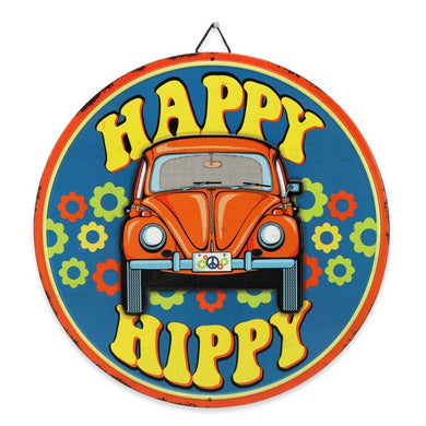 VW Happy Hippy Round Embossed Metal Sign