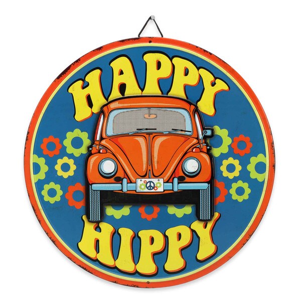 VW Happy Hippy Round Embossed Metal Sign