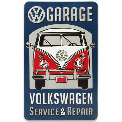 VW Garage Service Small Embossed Metal Sign