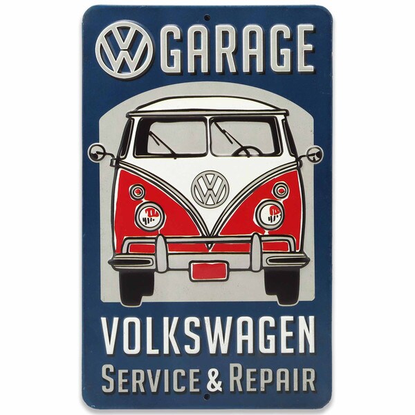 VW Garage Service Small Embossed Metal Sign