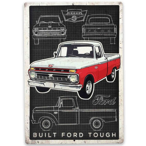 Ford Trucks Schematic Embossed Metal Sign