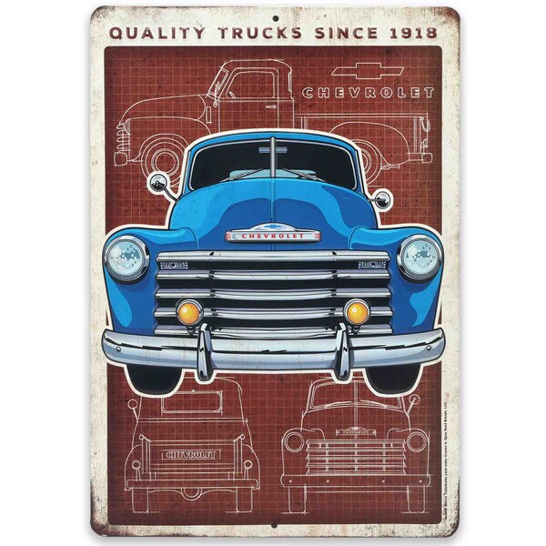 Chevy Truck Schematic Embossed Metal Sign
