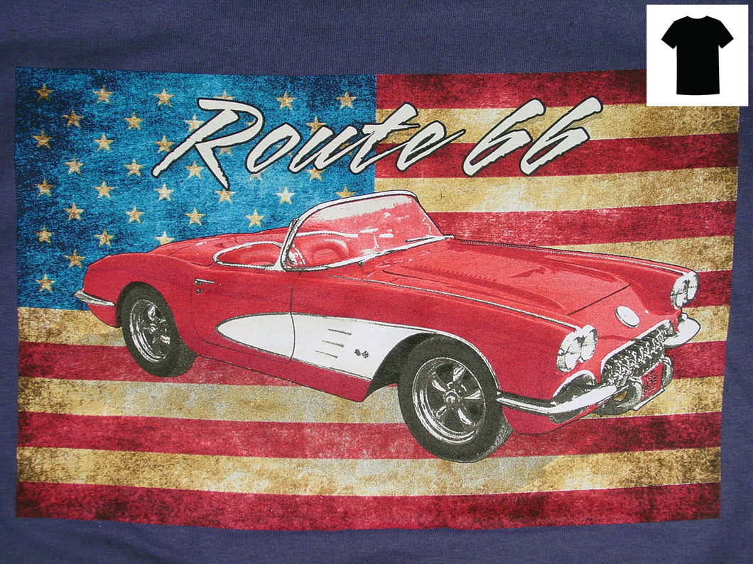 Route 66 C1 Corvette with USA Flag T-shirt