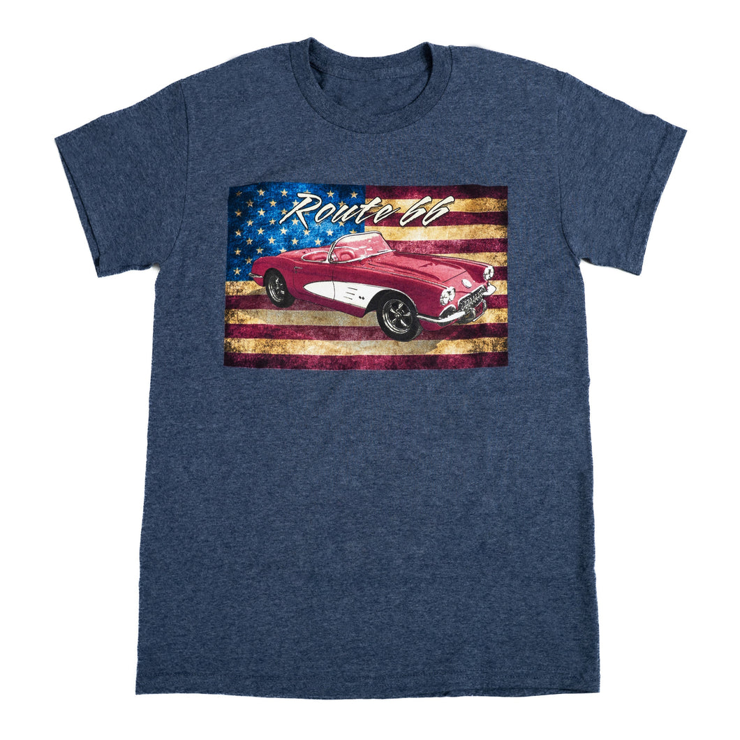 Route 66 C1 Corvette with USA Flag T-shirt