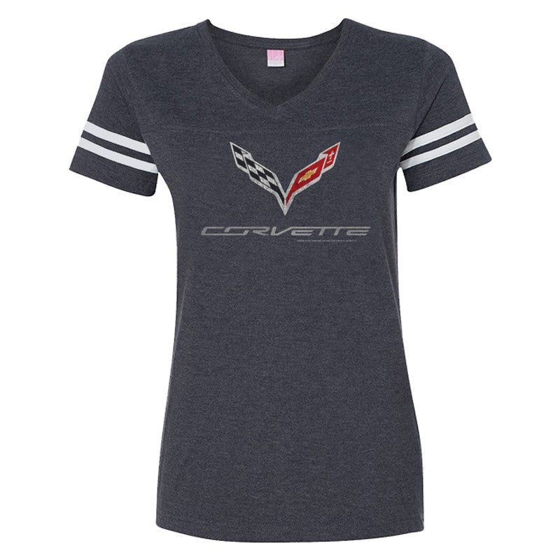 C7 Corvette Logo Ladies V-Neck Jersey T-shirt