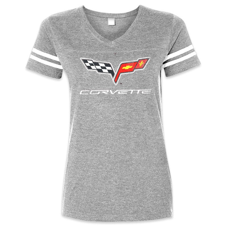 C6 Corvette Logo Ladies V-Neck Jersey T-shirt