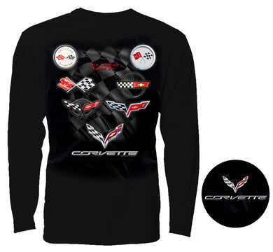 Chevy Corvette C1-C7 Flags Adult Long Sleeve T-Shirt